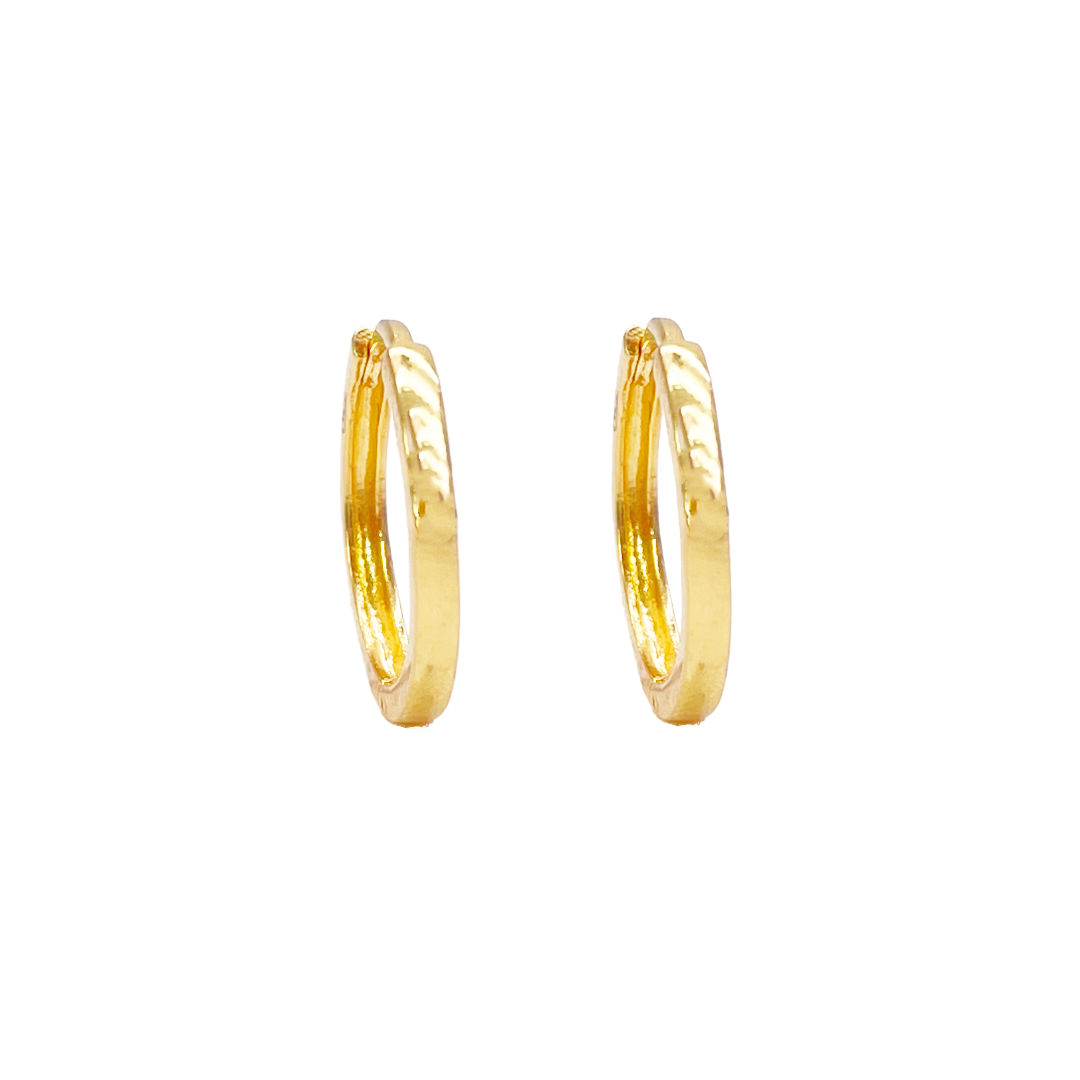 18ct Yellow Gold Pair Of High Polished Plain Hoop Huggie Earrings 9.3mm Diameter