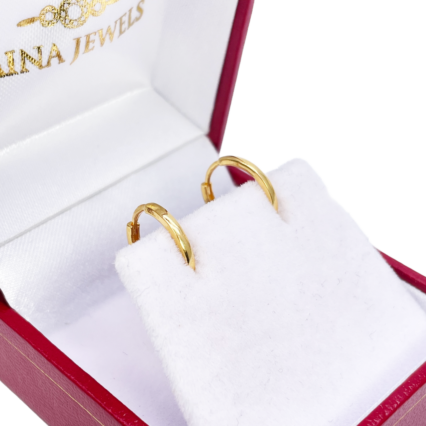 18ct Yellow Gold Pair Of High Polished Plain Hoop Huggie Earrings 9.3mm Diameter