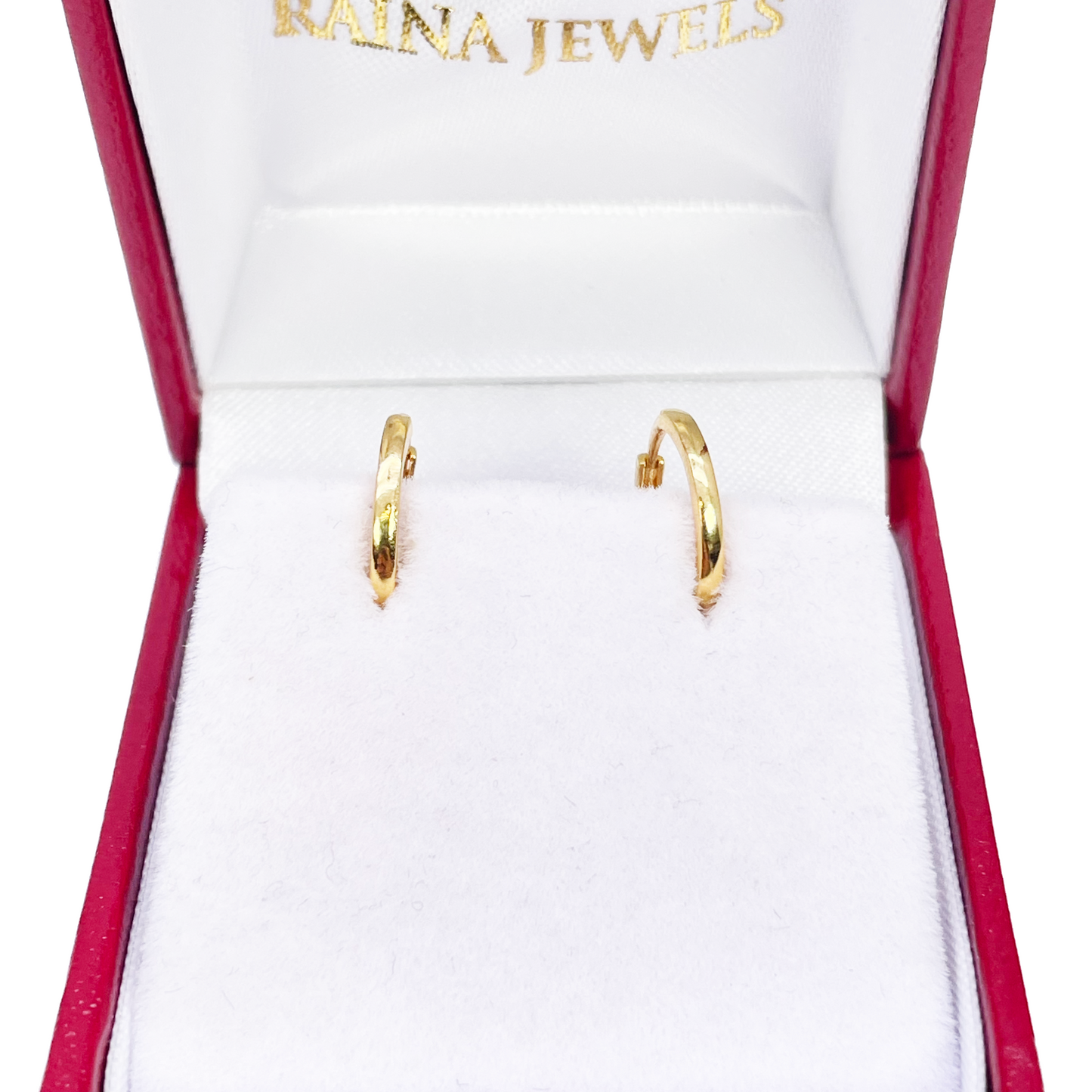 18ct Yellow Gold Pair Of High Polished Plain Hoop Huggie Earrings 9.3mm Diameter