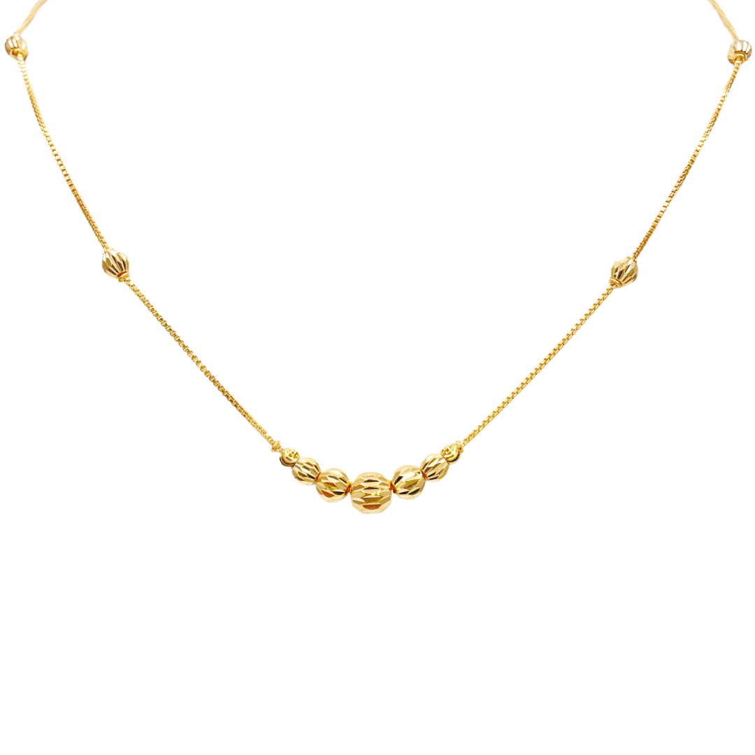 22ct Yellow Gold Shiny Diamond Cut Gold Ball Beaded Necklace 19 Inches