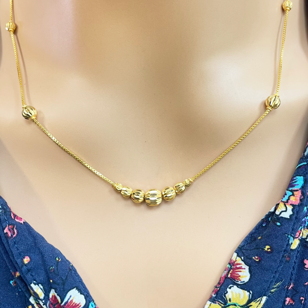 22ct Yellow Gold Shiny Diamond Cut Gold Ball Beaded Necklace 19 Inches