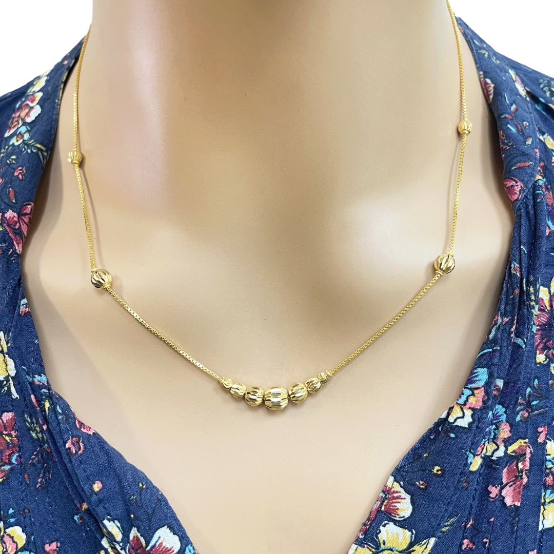 22ct Yellow Gold Shiny Diamond Cut Gold Ball Beaded Necklace 19 Inches