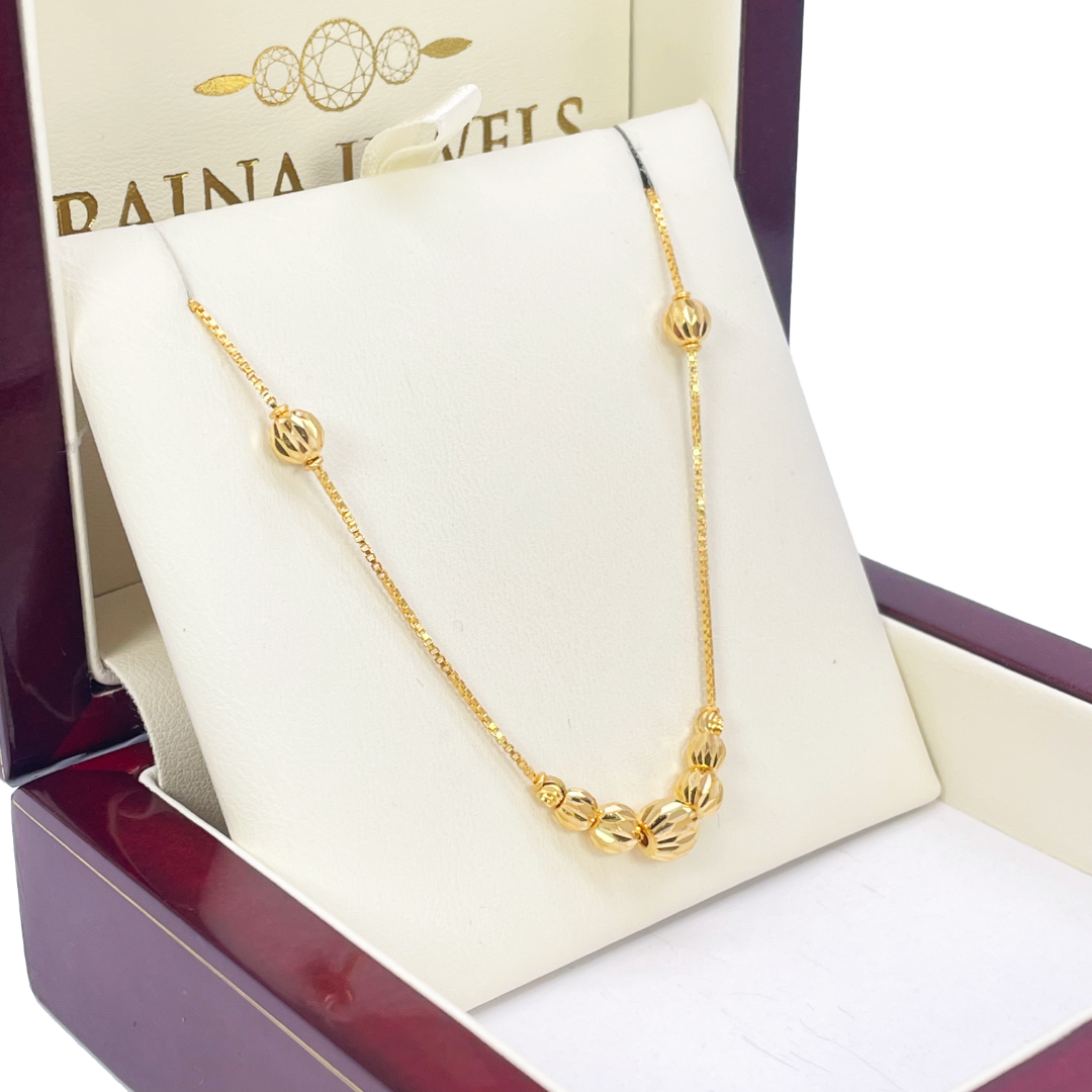 22ct Yellow Gold Shiny Diamond Cut Gold Ball Beaded Necklace 19 Inches