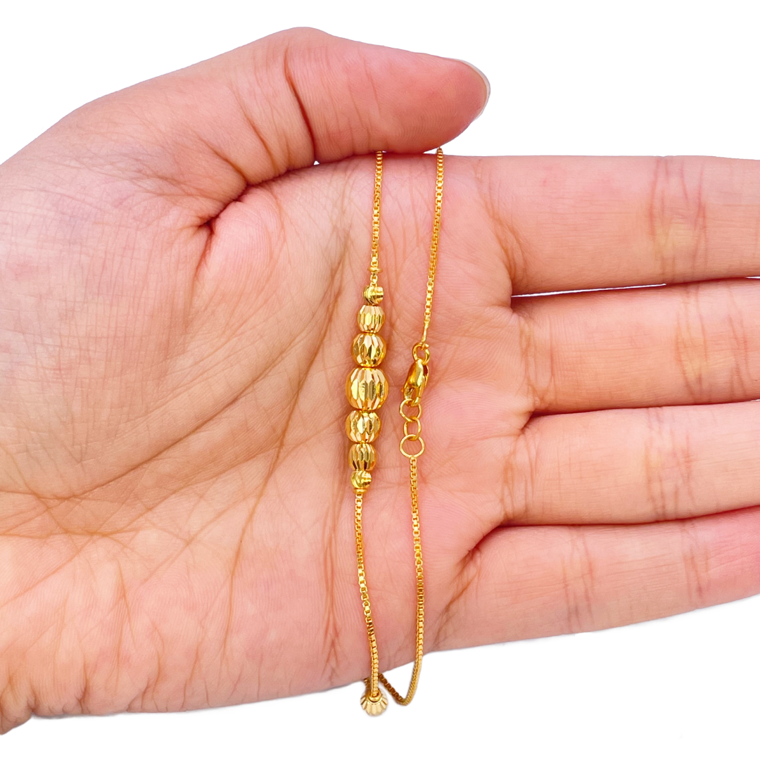 22ct Yellow Gold Shiny Diamond Cut Gold Ball Beaded Necklace 19 Inches