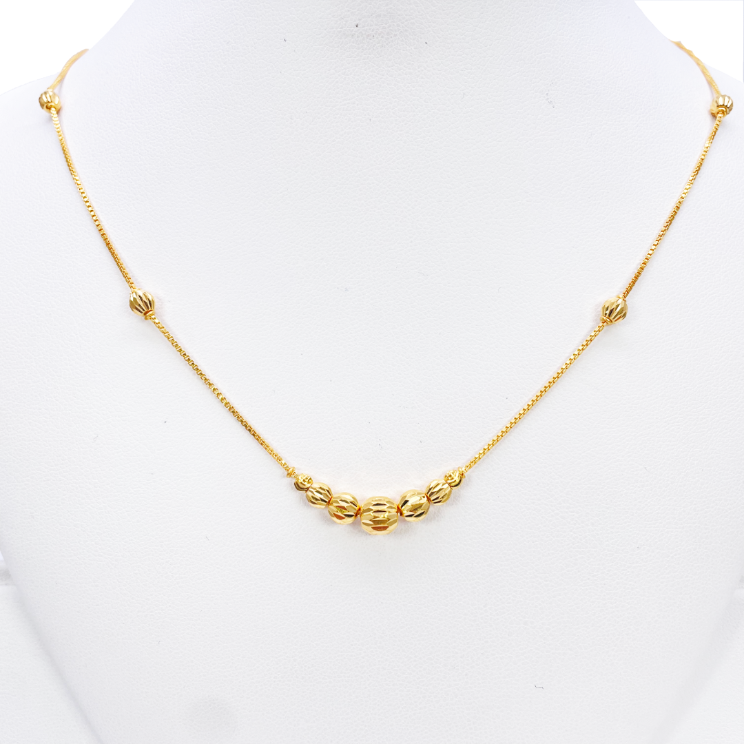 22ct Yellow Gold Shiny Diamond Cut Gold Ball Beaded Necklace 19 Inches