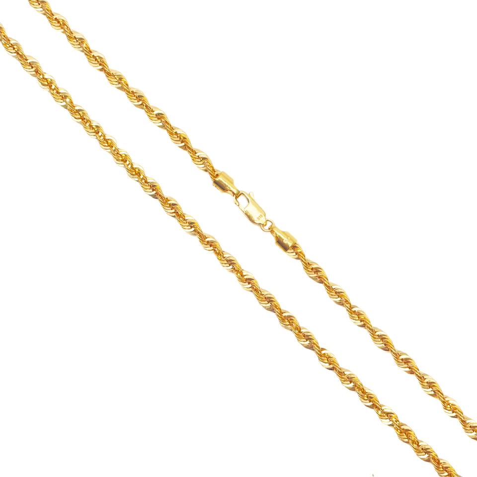 22ct Yellow Gold Lightweight Hollow Rope Chain Necklace 20 Inches 3.3mm Width