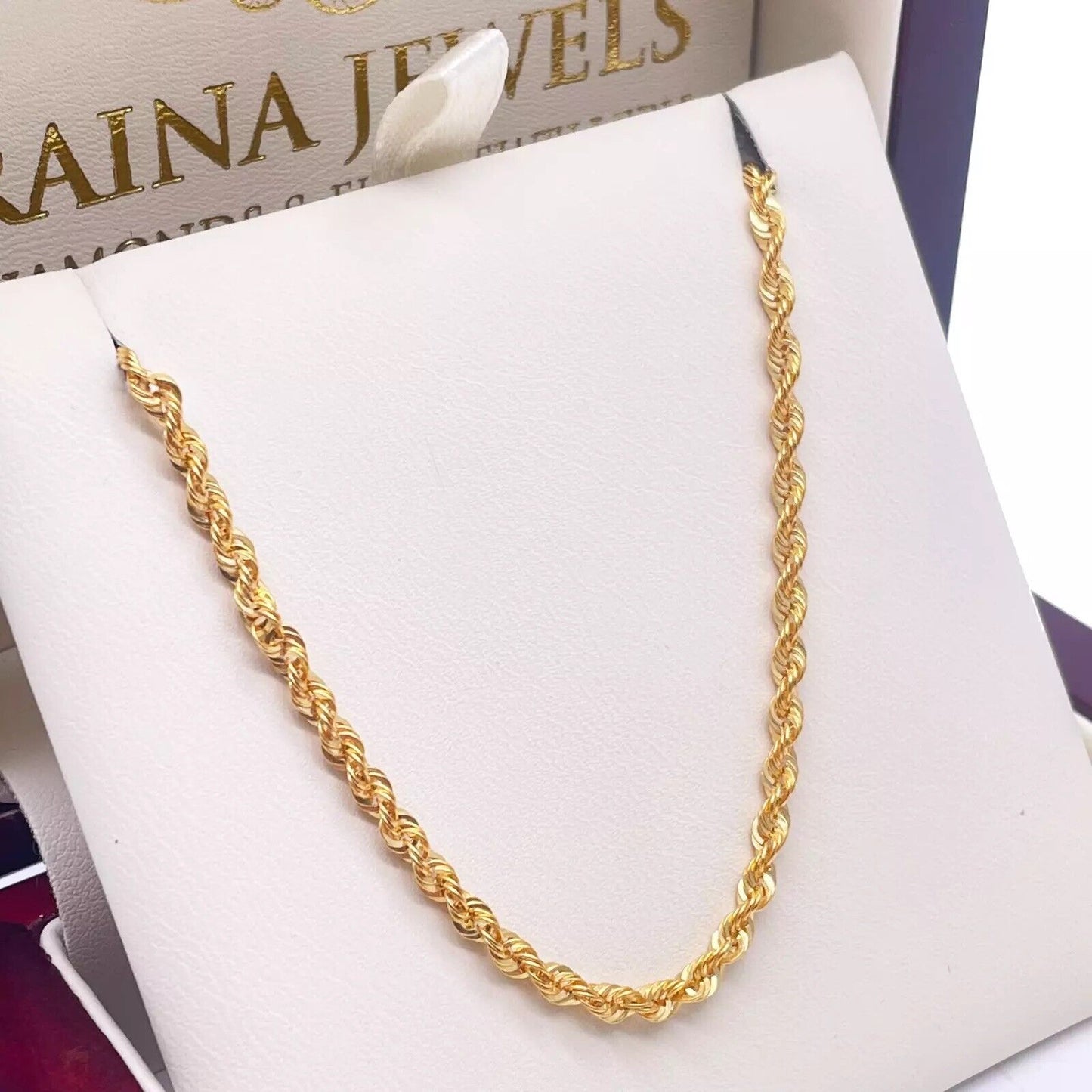 22ct Yellow Gold Lightweight Hollow Rope Chain Necklace 20 Inches 3.3mm Width