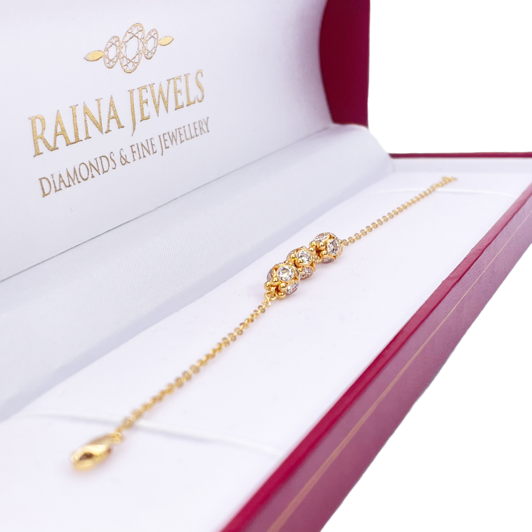 22ct Yellow Gold Sparkly Cubic Zirconia Glitter Ball Ladies Bracelet 7 inches