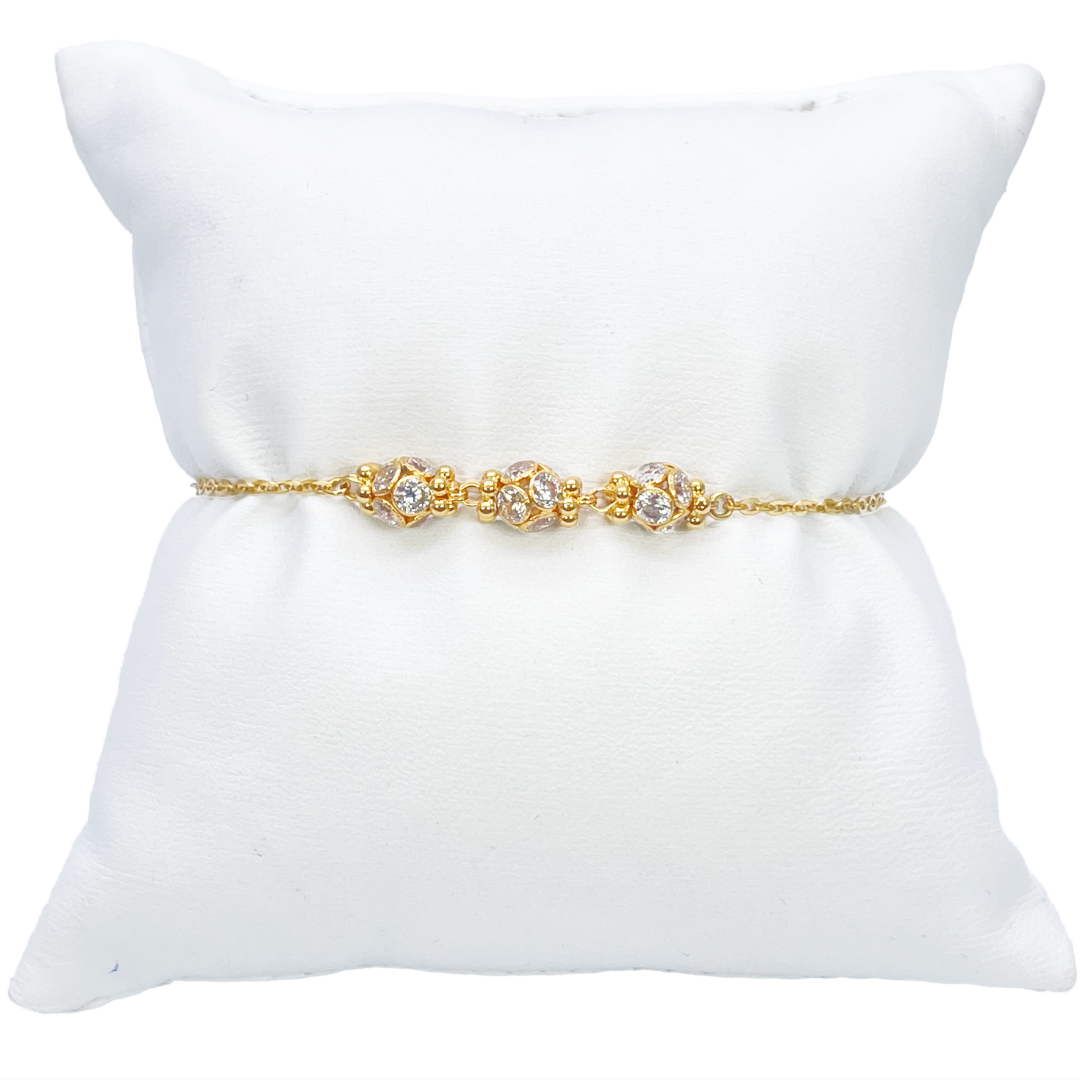 22ct Yellow Gold Sparkly Cubic Zirconia Glitter Ball Ladies Bracelet 7 inches
