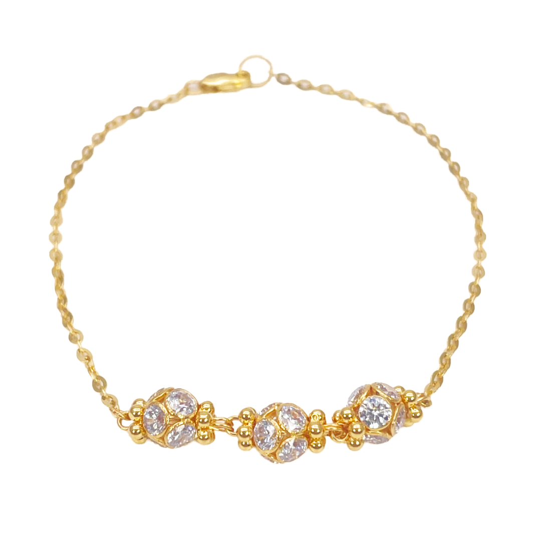 22ct Yellow Gold Sparkly Cubic Zirconia Glitter Ball Ladies Bracelet 7 inches