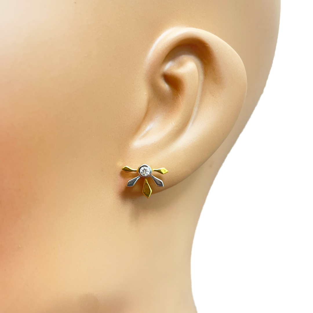 22ct Yellow Gold Two-Tone Cubic Zirconia Floral Pendant, Chain & Stud Earrings Set