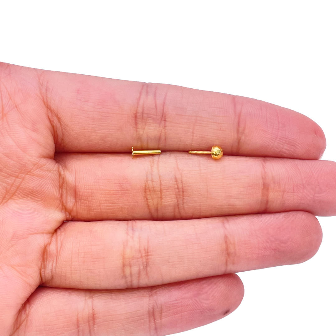 22ct Yellow Gold Gold Diamond Cut Flower Design Single Nose Stud/Pin 3mm Width