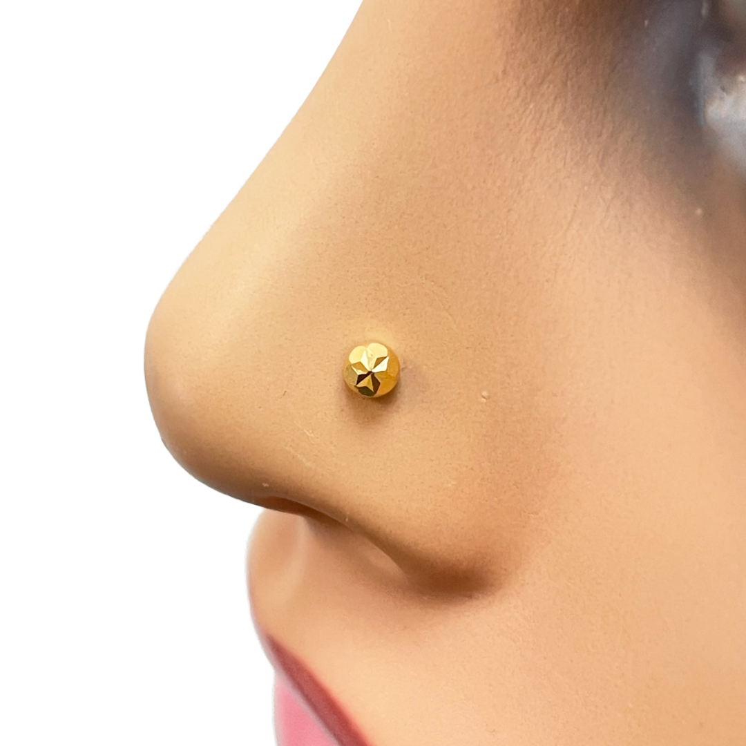 22ct Yellow Gold Gold Diamond Cut Flower Design Single Nose Stud/Pin 3mm Width