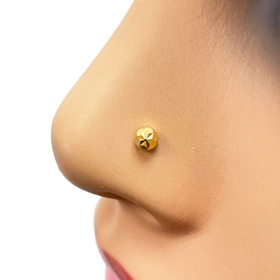 22ct Yellow Gold Gold Diamond Cut Flower Design Single Nose Stud/Pin 3mm Width