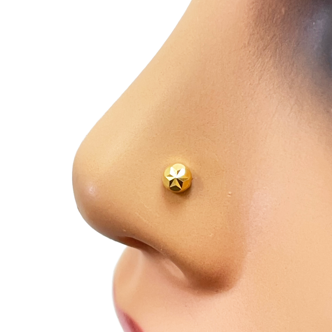 22ct Yellow Gold Gold Diamond Cut Flower Design Single Nose Stud/Pin 3.5mm Width