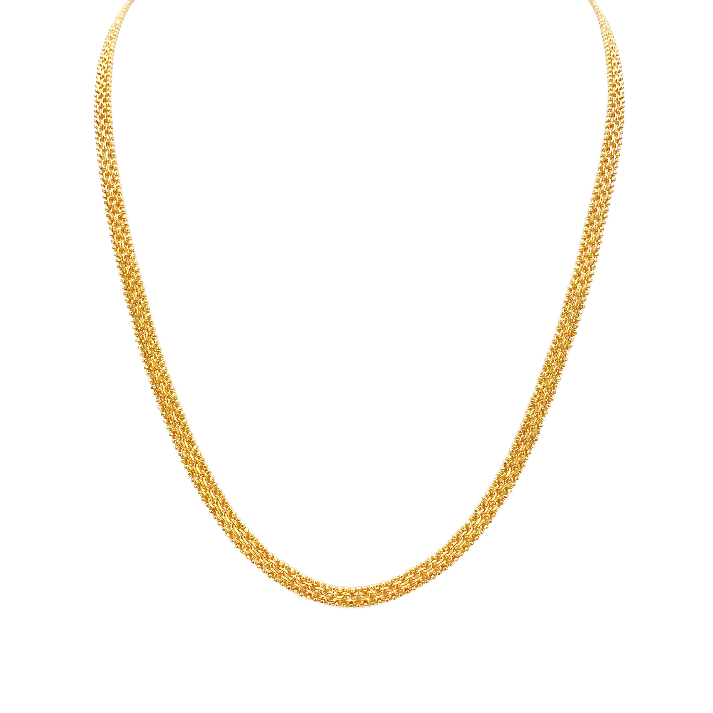 22ct Yellow Gold Mini Beaded Flat Link Chain Necklace 20 Inches 4mm Width