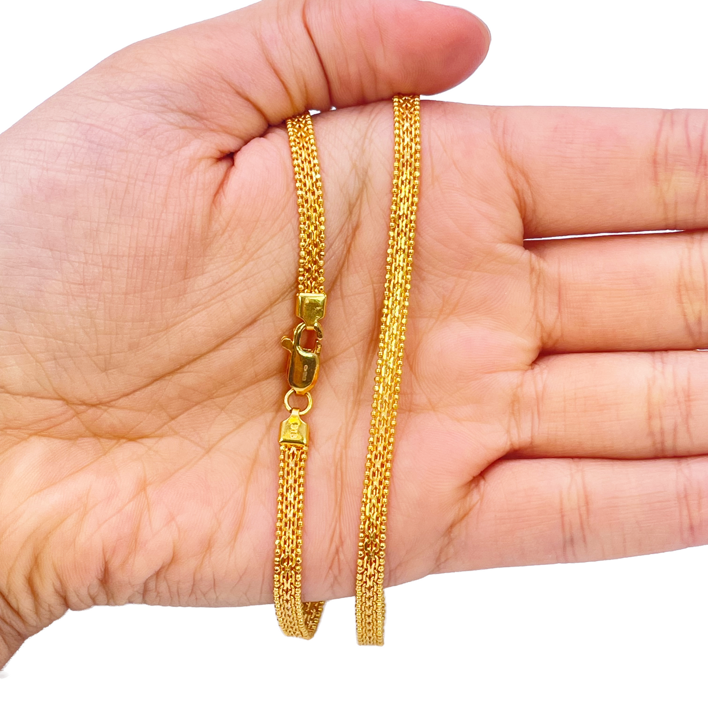 22ct Yellow Gold Mini Beaded Flat Link Chain Necklace 20 Inches 4mm Width