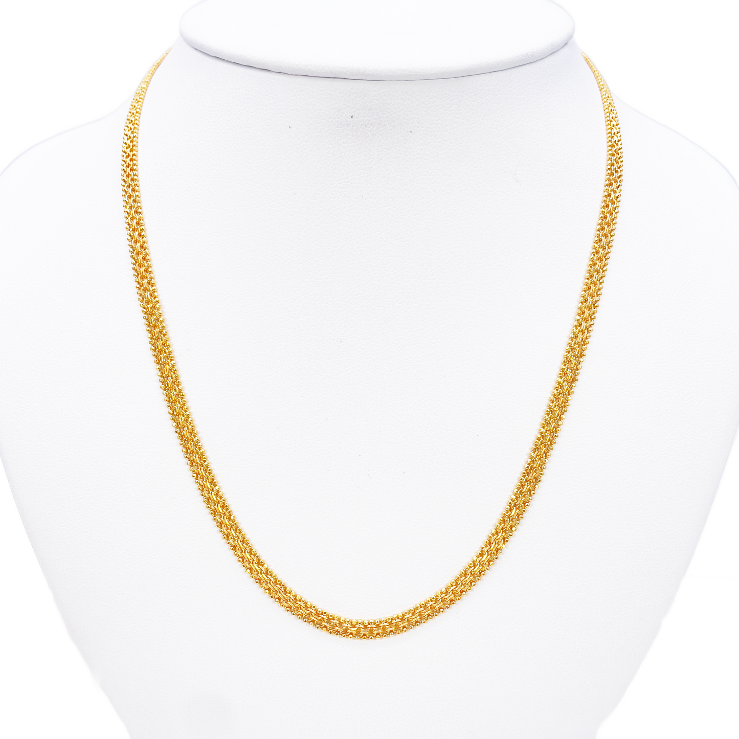 22ct Yellow Gold Mini Beaded Flat Link Chain Necklace 20 Inches 4mm Width