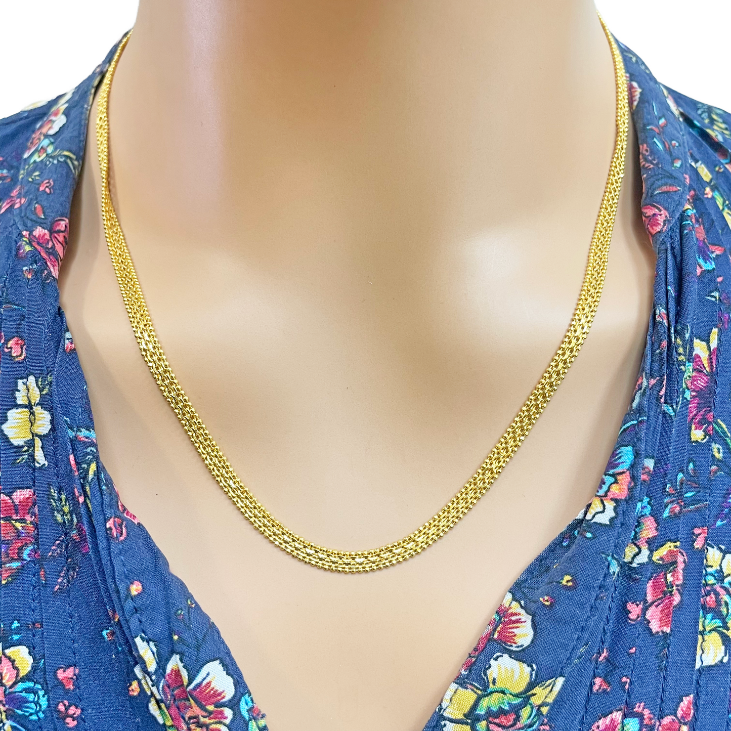 22ct Yellow Gold Mini Beaded Flat Link Chain Necklace 20 Inches 4mm Width