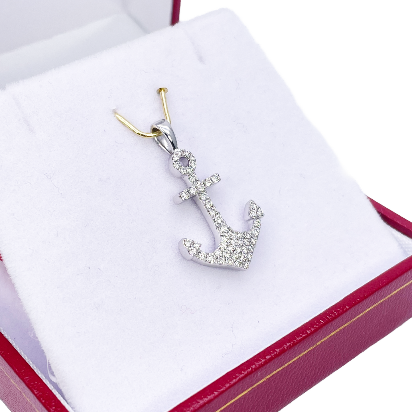 18ct White Gold Natrual Diamond Anchor Sailor Pendant 0.30ct (25mm x 14mm)