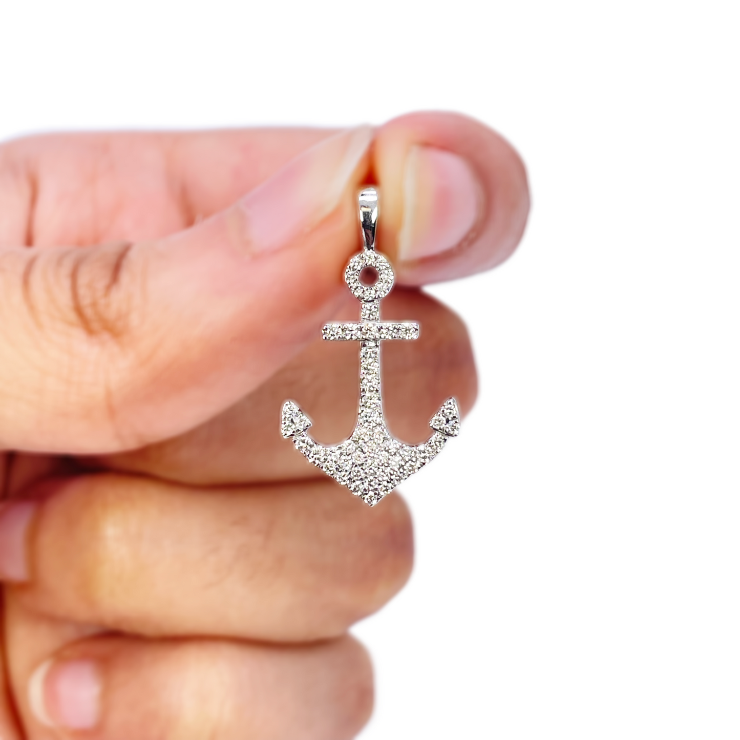18ct White Gold Natrual Diamond Anchor Sailor Pendant 0.30ct (25mm x 14mm)