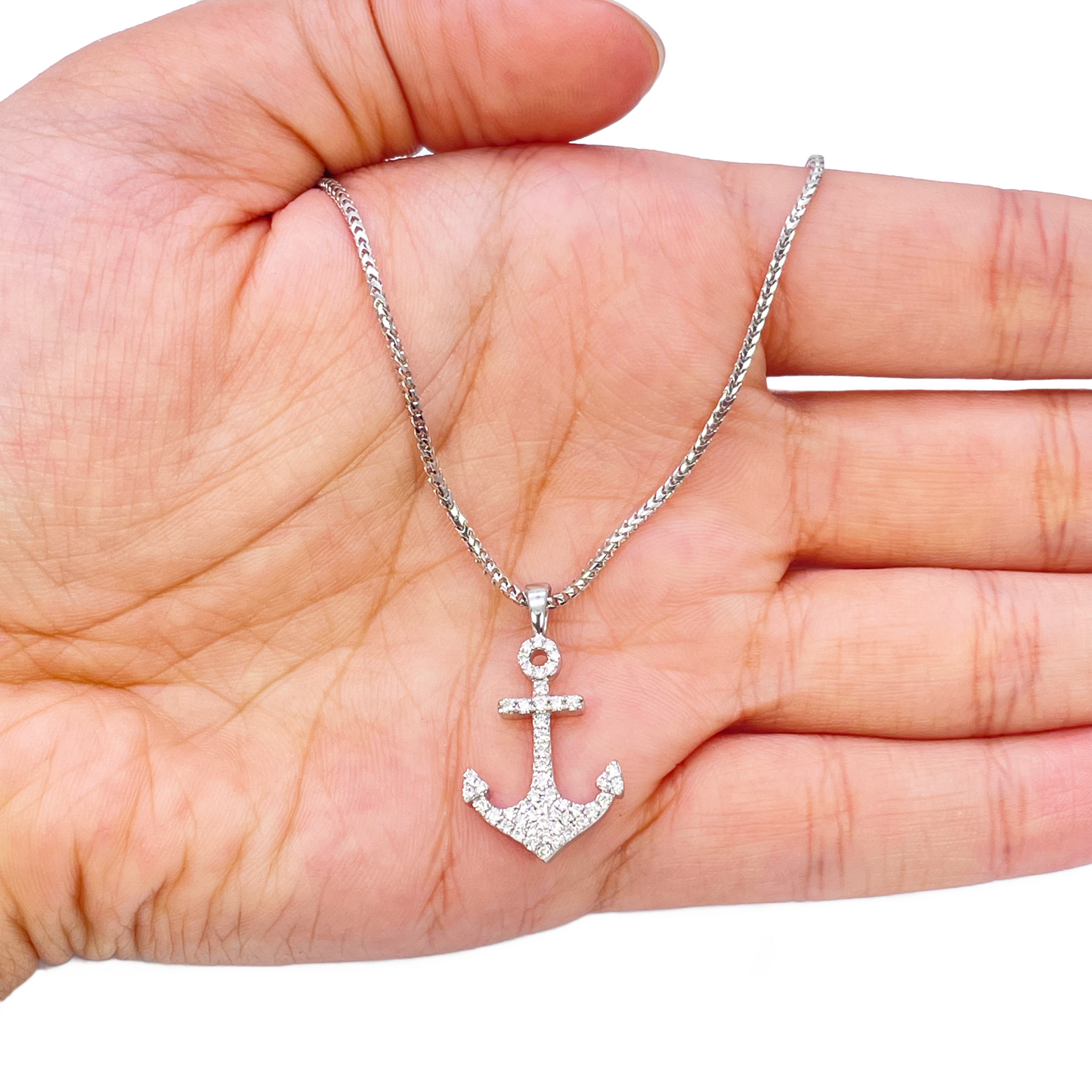 18ct White Gold Natrual Diamond Anchor Sailor Pendant 0.30ct (25mm x 14mm)