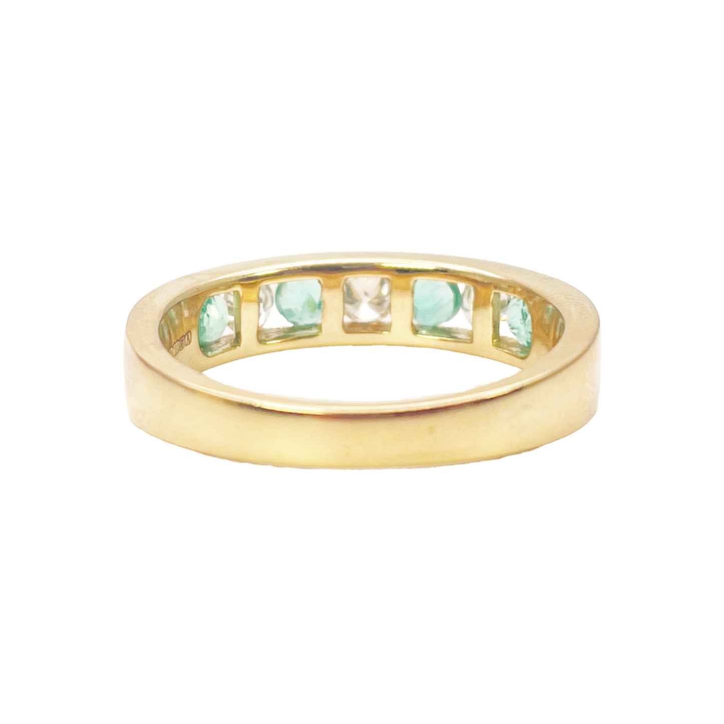 18ct Yellow Gold Diamond & Emerald 7 Stone Half Eternity Channel Set Ring 0.70ct