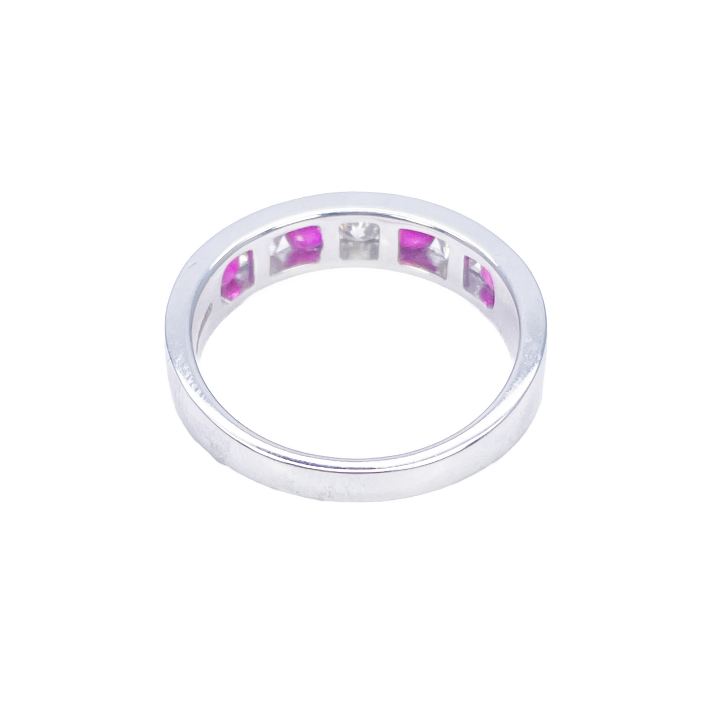 18ct White Gold Diamond & Ruby 7 Stone Half Eternity Channel Set Ring 0.85ct