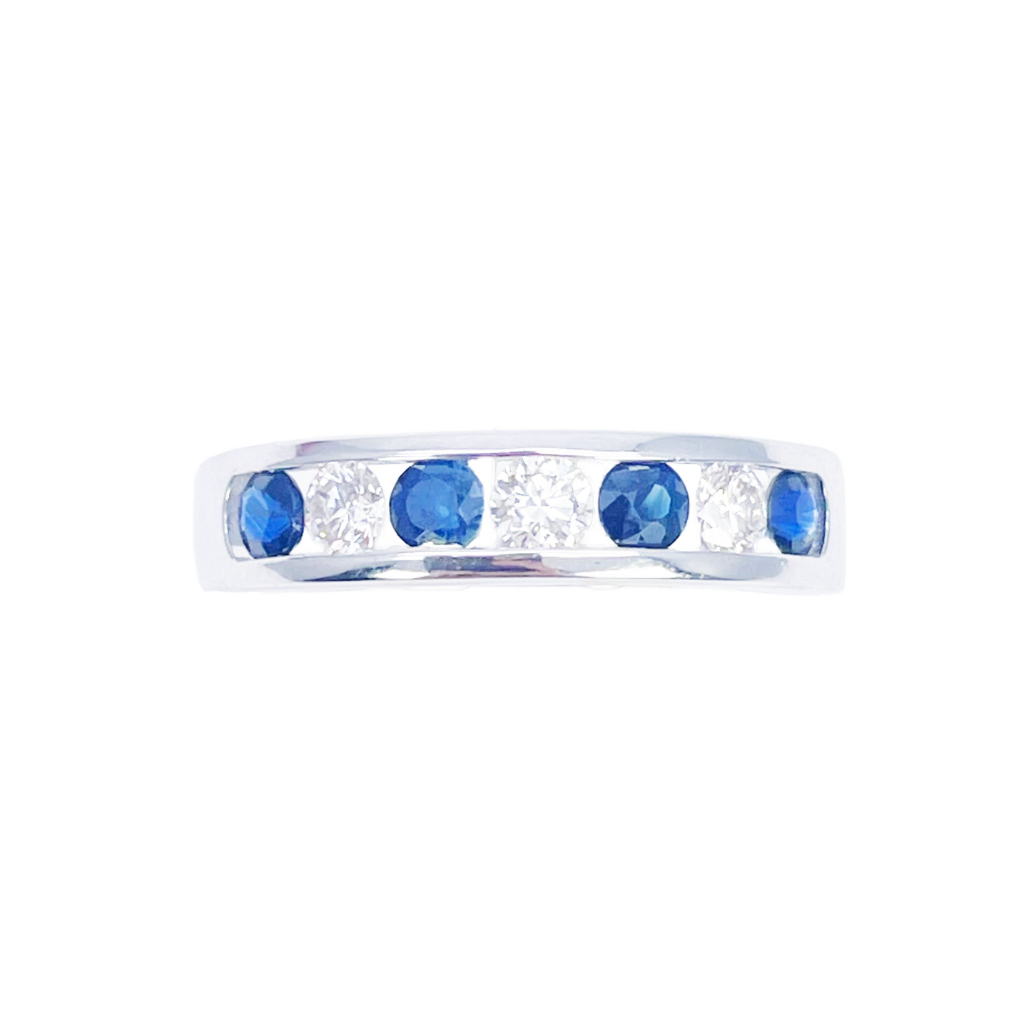 18ct White Gold Diamond & Sapphire 7 Stone Half Eternity Channel Set Ring 0.80ct