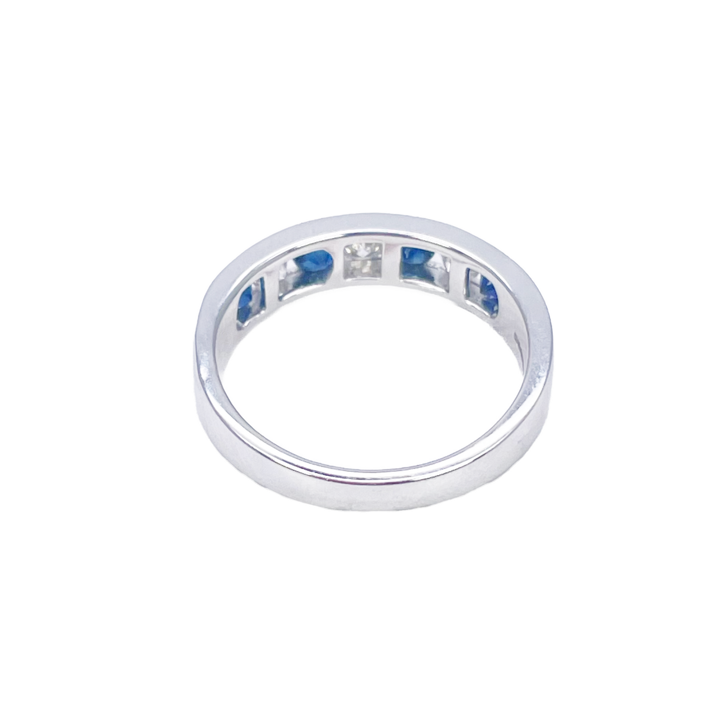 18ct White Gold Diamond & Sapphire 7 Stone Half Eternity Channel Set Ring 0.80ct