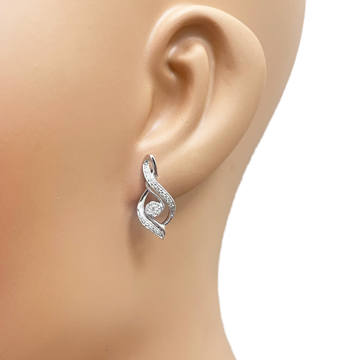 18ct White Gold Natural Diamond Twisted Pendant Chain & Earrings Set 0.55ct