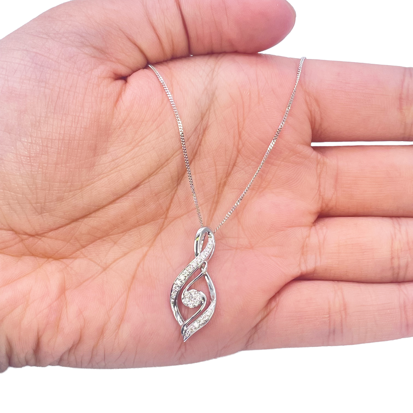 18ct White Gold Natural Diamond Twisted Pendant Chain & Earrings Set 0.55ct
