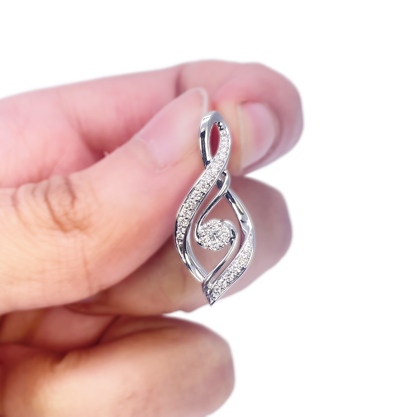 18ct White Gold Natural Diamond Twisted Pendant Chain & Earrings Set 0.55ct