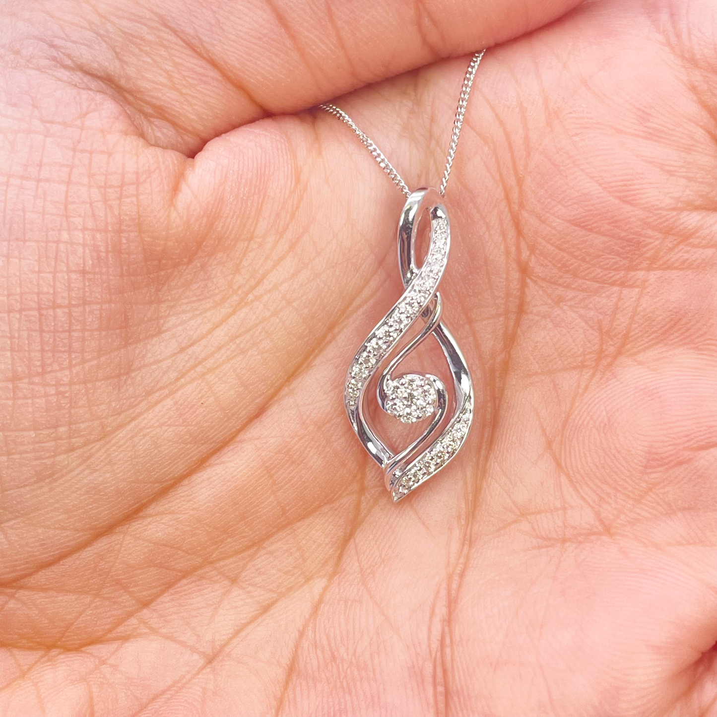 18ct White Gold Natural Diamond Twisted Pendant Chain & Earrings Set 0.55ct