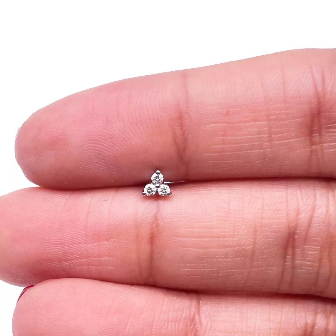 18ct Yellow Gold Natural Round Diamond Three Stone Nose Stud 0.05ct
