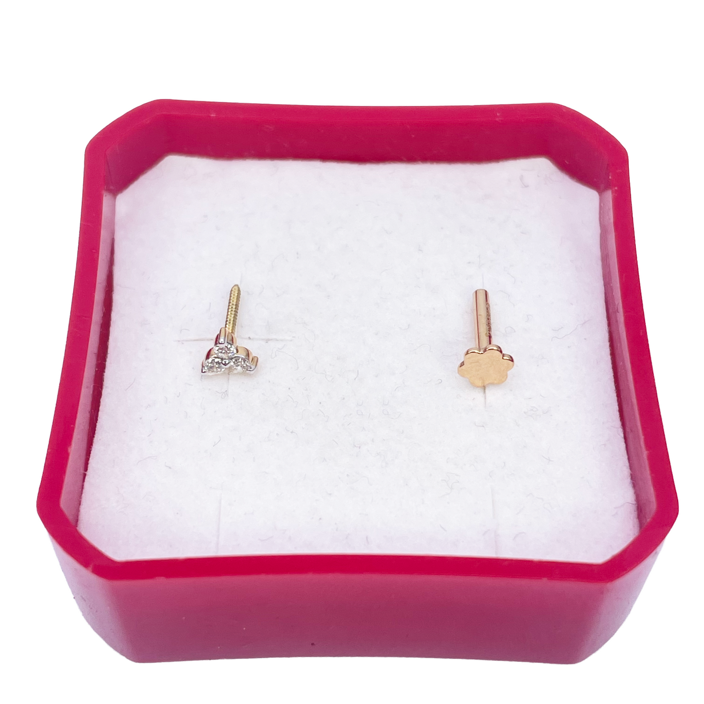 18ct Yellow Gold Natural Round Diamond Three Stone Nose Stud 0.05ct