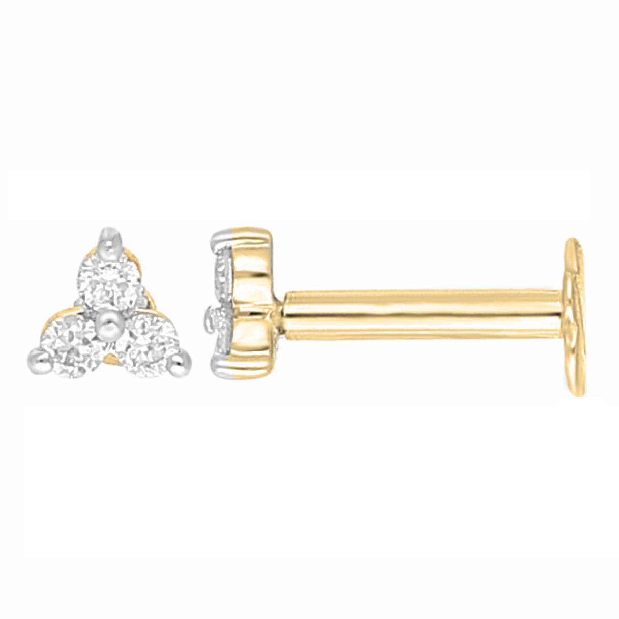 18ct Yellow Gold Natural Round Diamond Three Stone Nose Stud 0.05ct