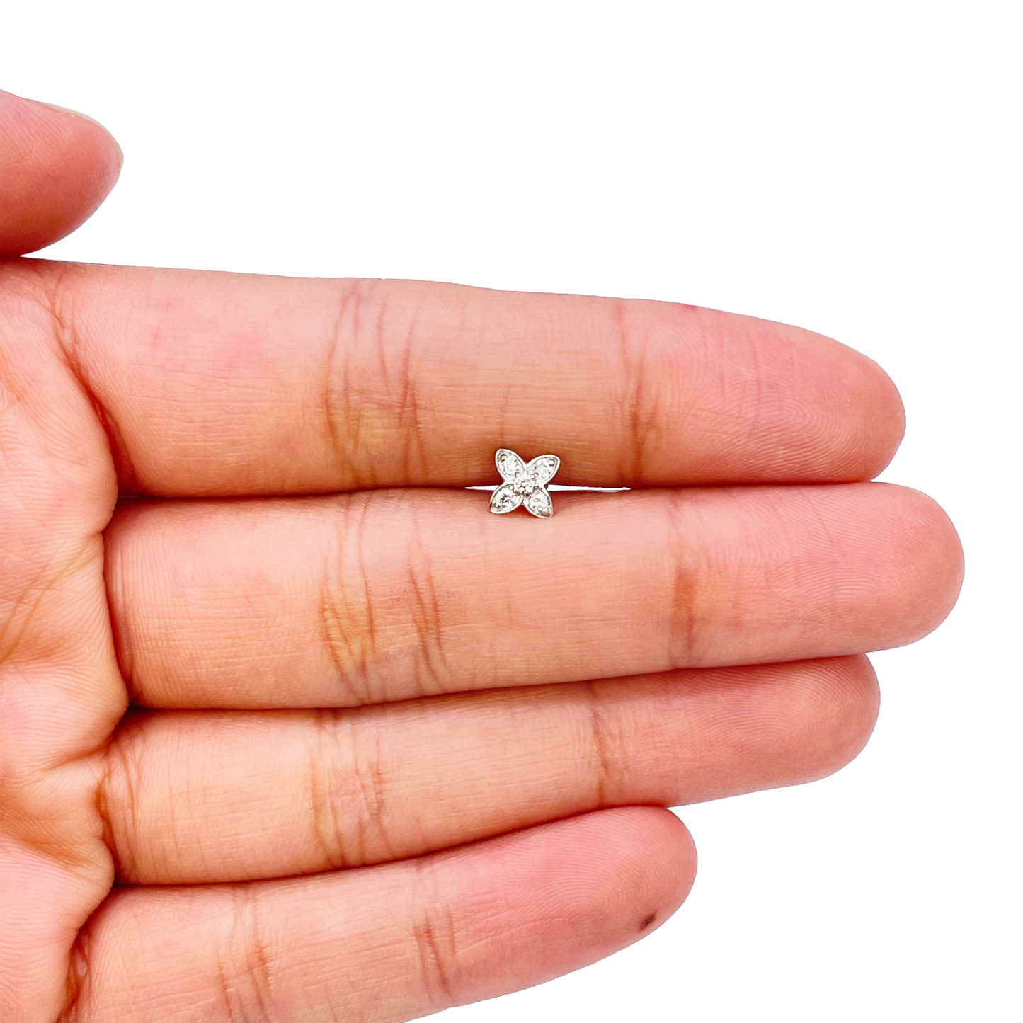 18ct Yellow, White or Rose Gold Natural Round Diamond Five Stone Flower Nose Stud 0.07ct