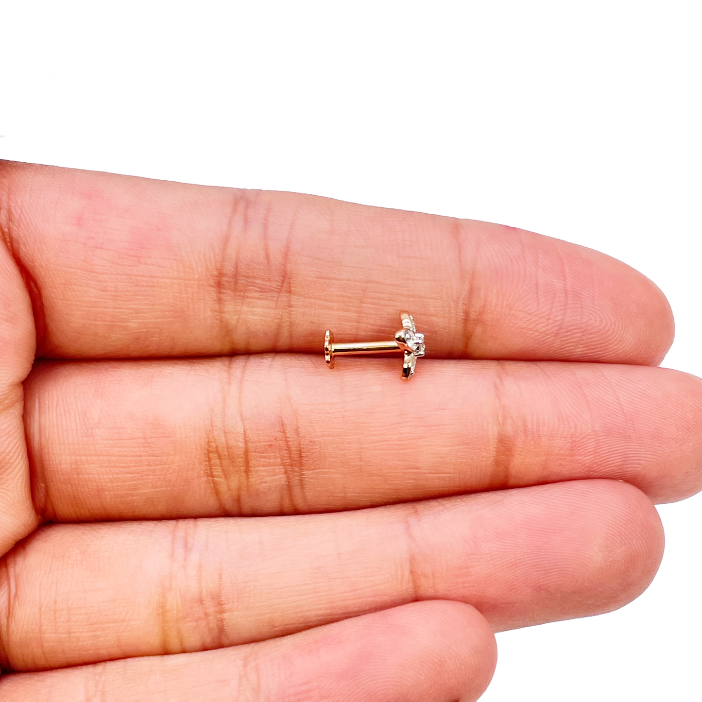 18ct Yellow, White or Rose Gold Natural Round Diamond Five Stone Flower Nose Stud 0.07ct