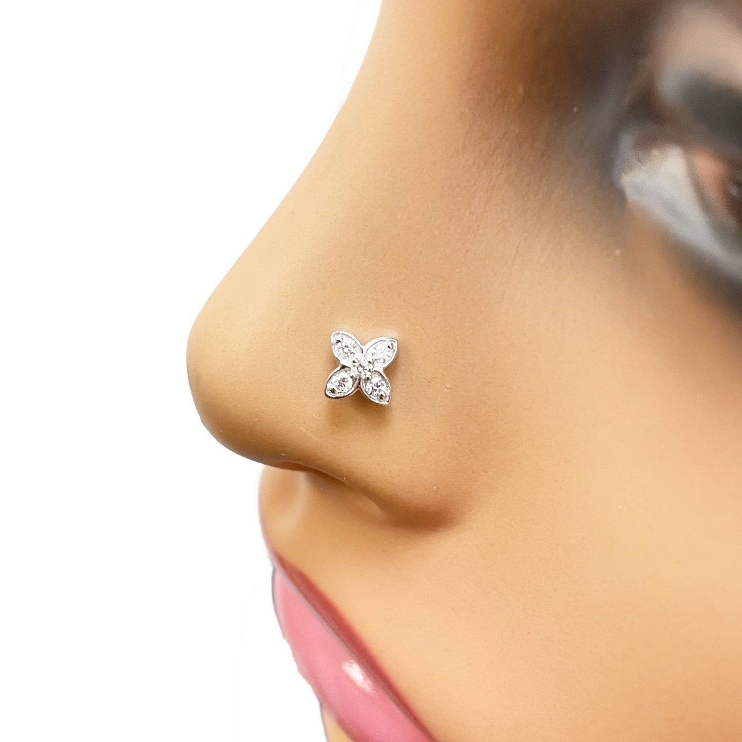 18ct Yellow, White or Rose Gold Natural Round Diamond Five Stone Flower Nose Stud 0.07ct