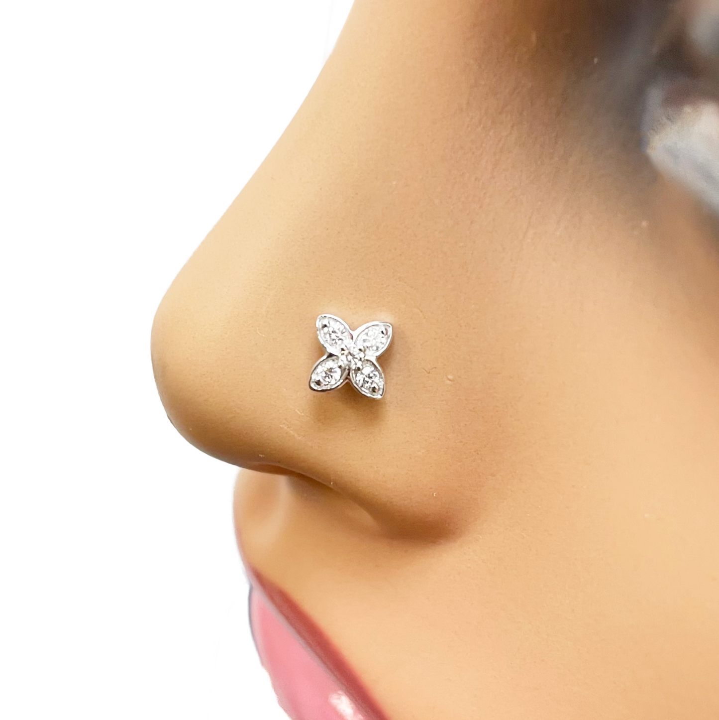 18ct Yellow, White or Rose Gold Natural Round Diamond Five Stone Flower Nose Stud 0.07ct