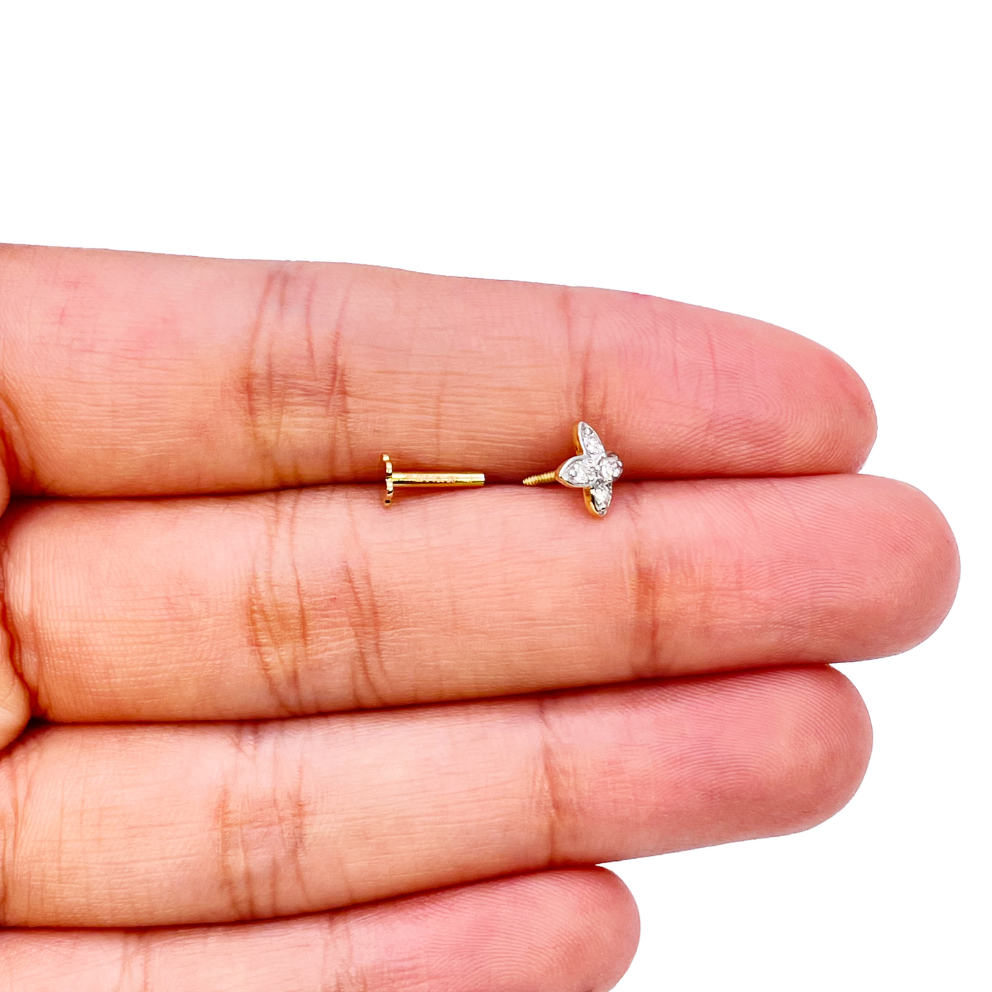 18ct Yellow, White or Rose Gold Natural Round Diamond Five Stone Flower Nose Stud 0.07ct