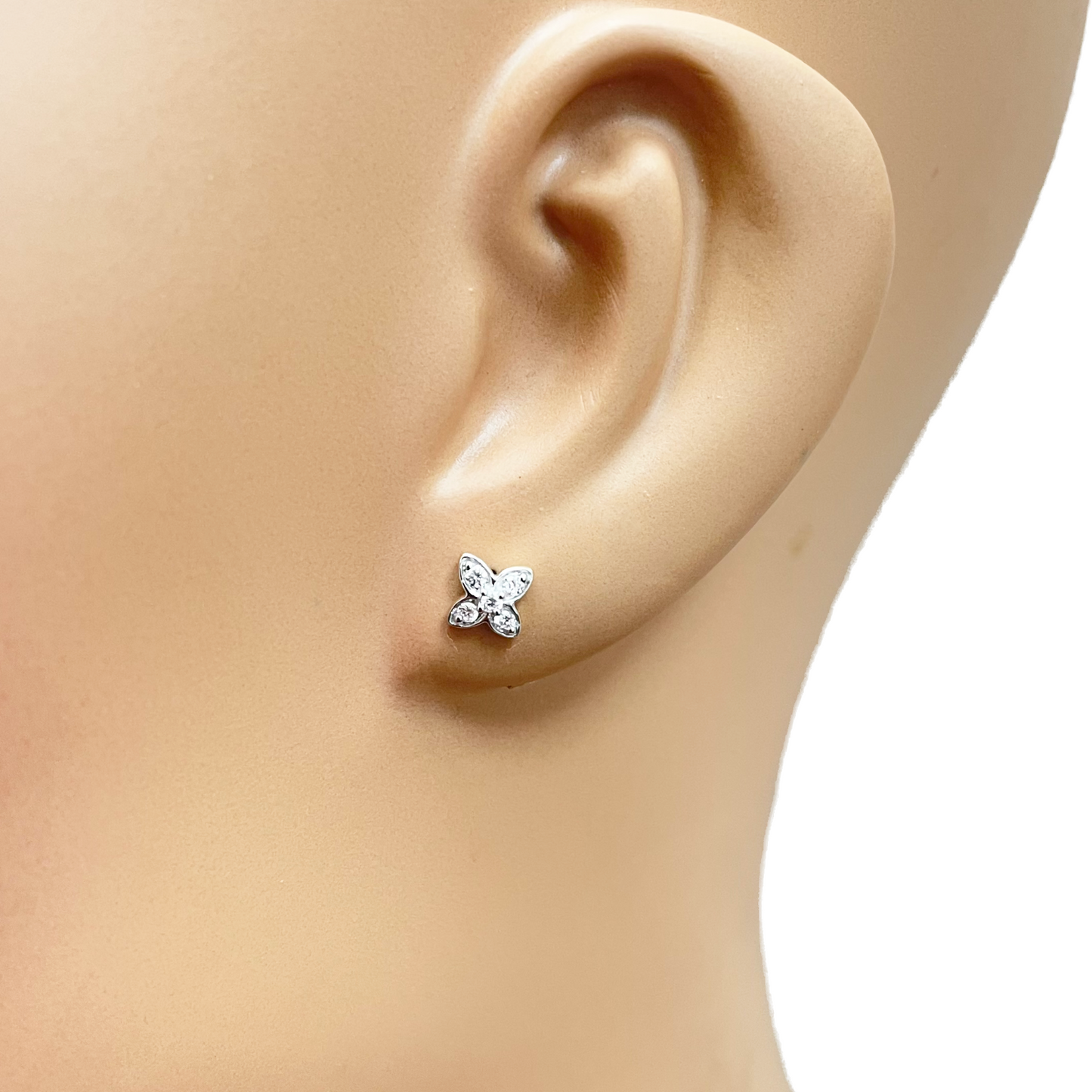 18ct Gold Natural Round Diamond Flower Childrens Stud Earrings 0.14ct