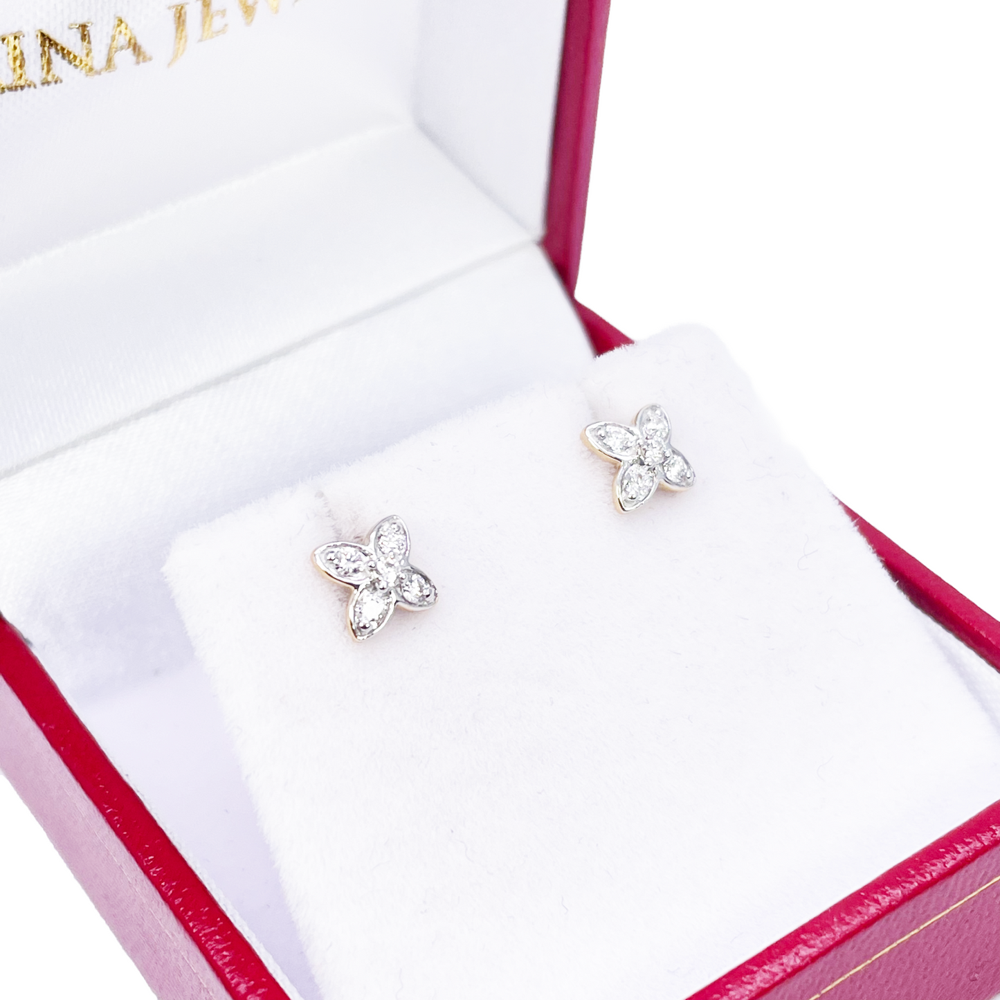 18ct Gold Natural Round Diamond Flower Childrens Stud Earrings 0.14ct
