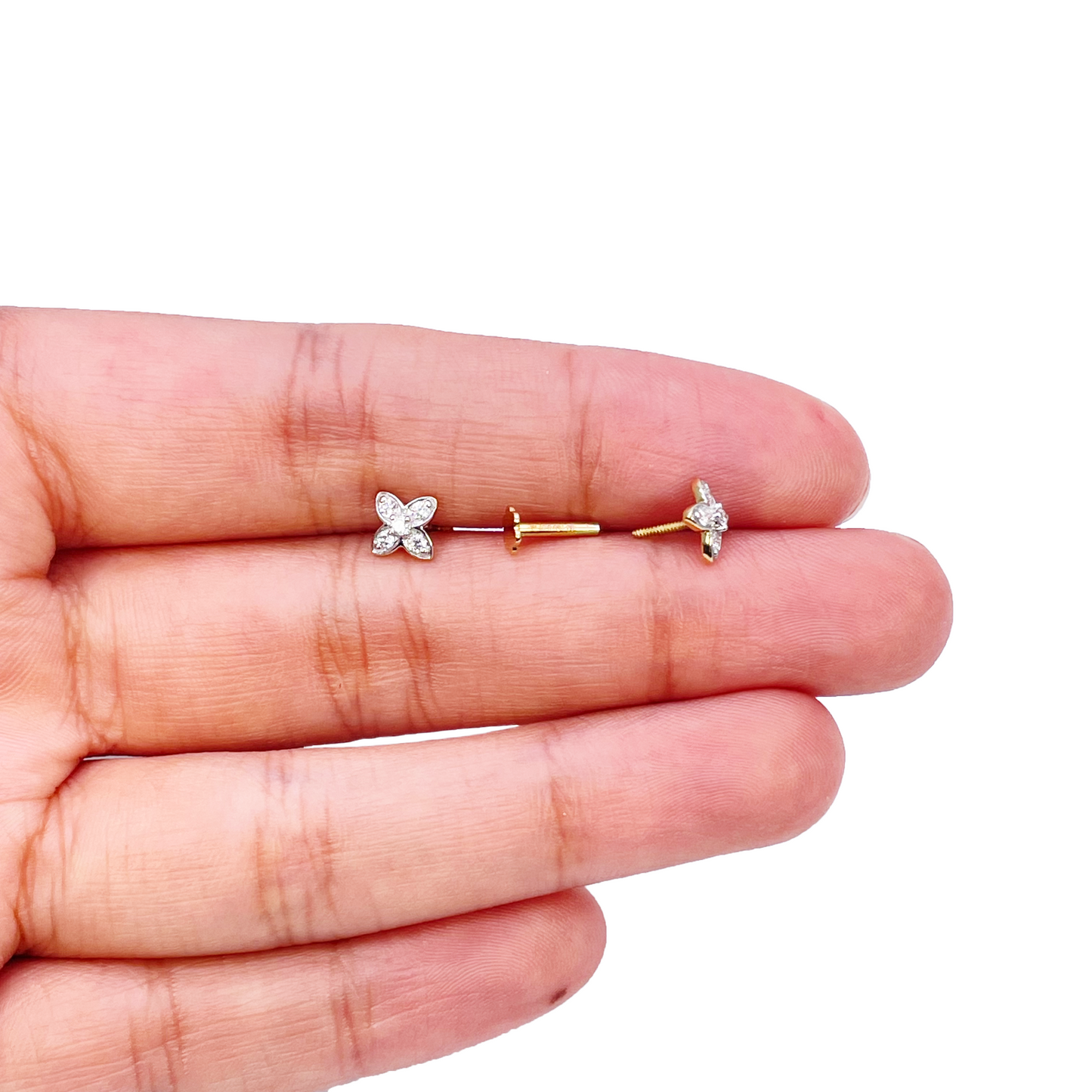 18ct Gold Natural Round Diamond Flower Childrens Stud Earrings 0.14ct