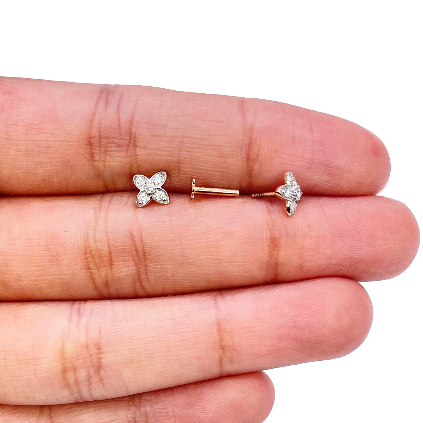 18ct Gold Natural Round Diamond Flower Childrens Stud Earrings 0.14ct