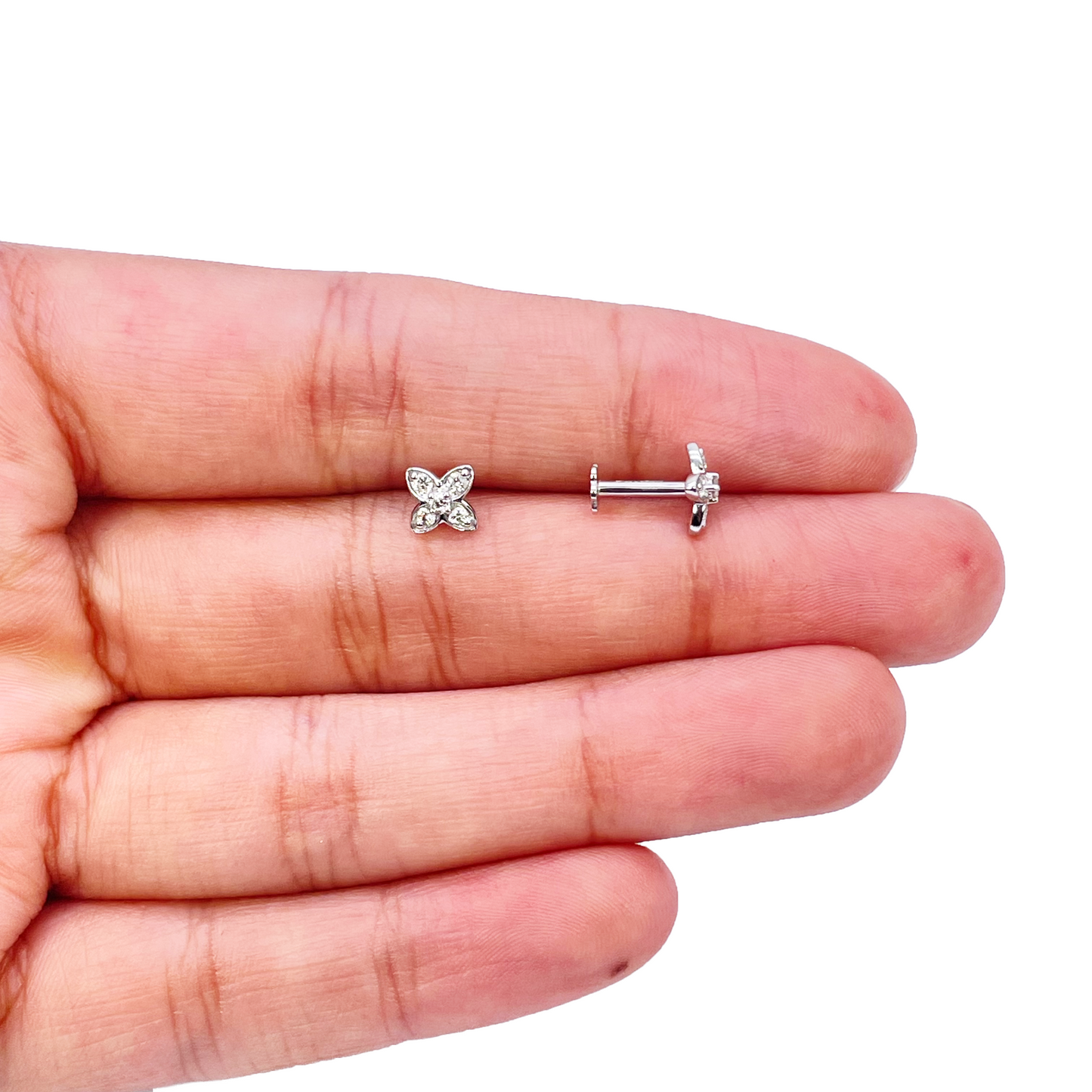 18ct Gold Natural Round Diamond Flower Childrens Stud Earrings 0.14ct