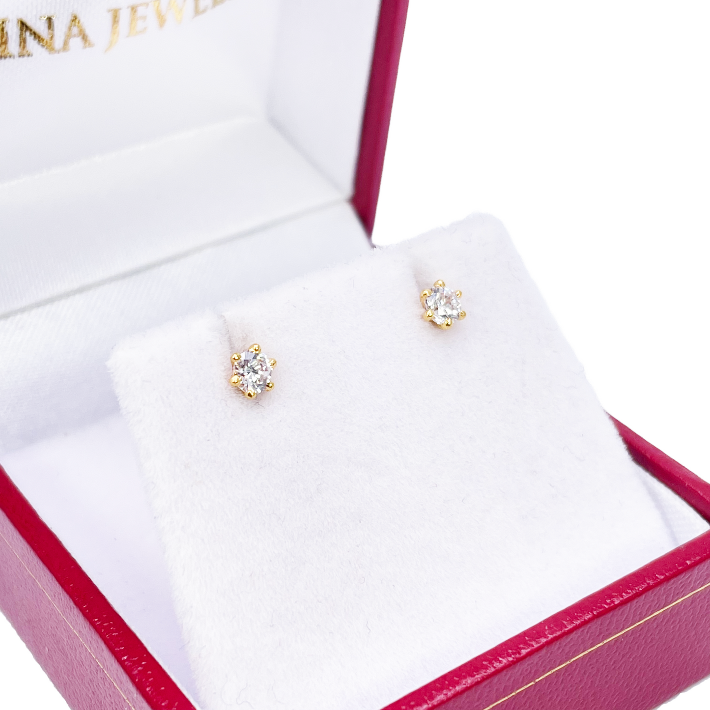 22ct Yellow Gold Six Claw Cubic Zirconia Prong Small Children's Earrings 3.5mm Width