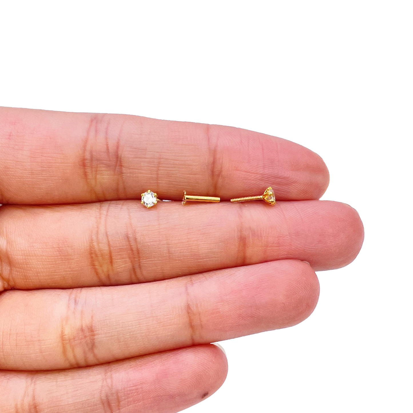 22ct Yellow Gold Six Claw Cubic Zirconia Prong Small Children's Earrings 3.5mm Width