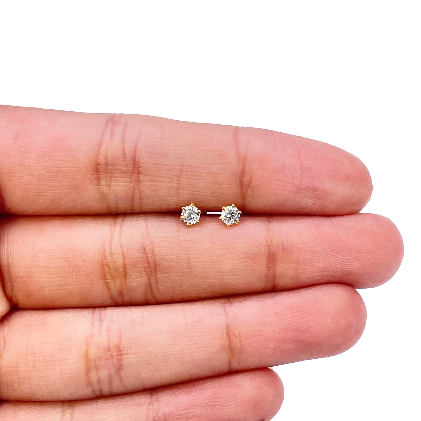 22ct Yellow Gold Six Claw Cubic Zirconia Prong Small Children's Earrings 3.5mm Width